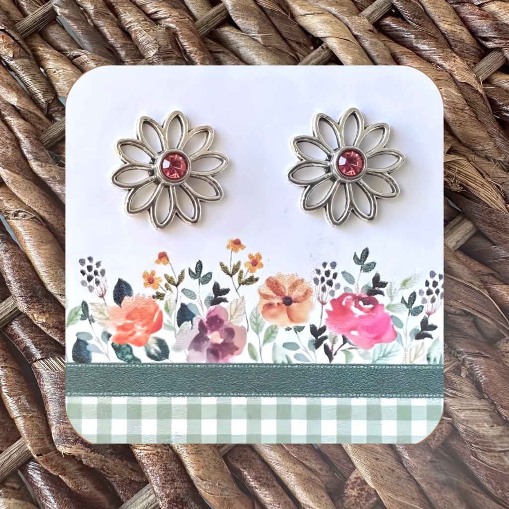 New Handmade Silver-Tone And Sparkly Pink Daisy Stud Earrings 075 Diameter 15$